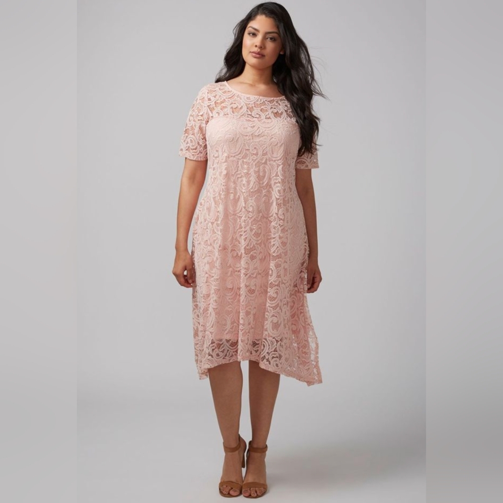Lane Bryant Blush Pink Lace Overlay Midi Dress